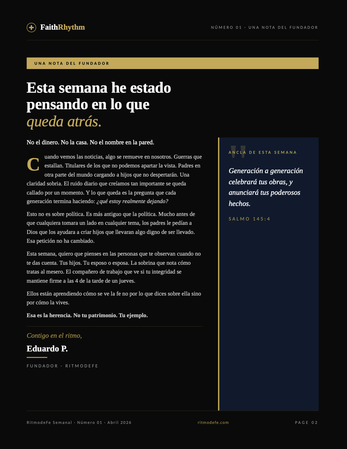 Página interior de la Edición Dominical con contenido devocional