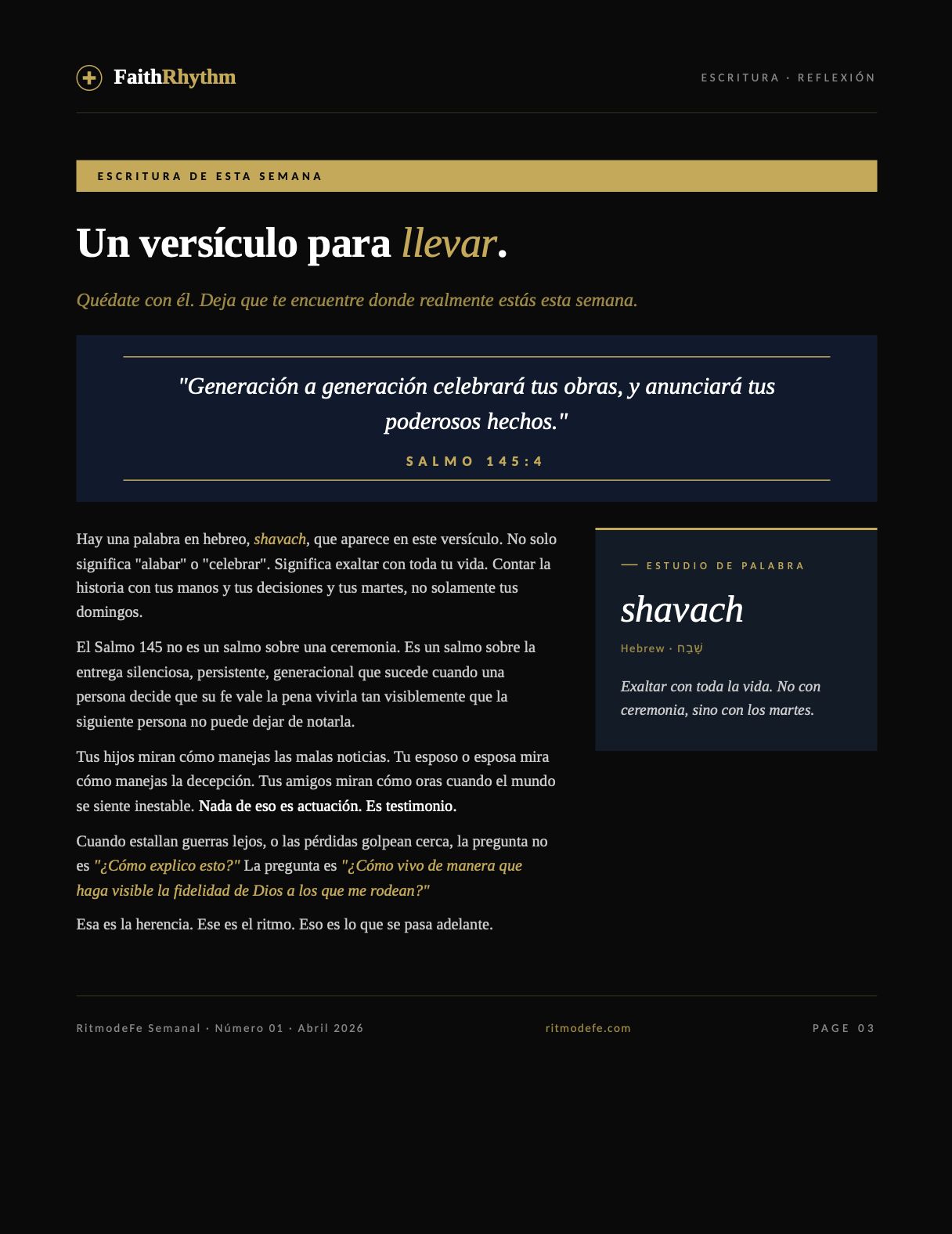 Página interior de la Edición Dominical mostrando una reflexión